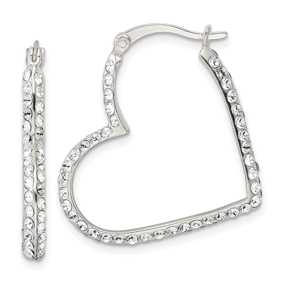 Sterling Silver Cubic Zirconia Heart Hoop Earrings 3.12gm L-28.6mm, W-24.55mm