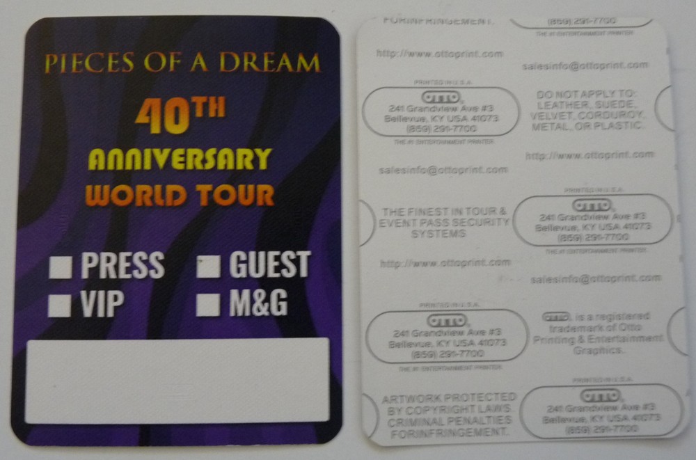 Pieces Of A Dream 40th Anniversary Concert Tour Backstage Pass D3