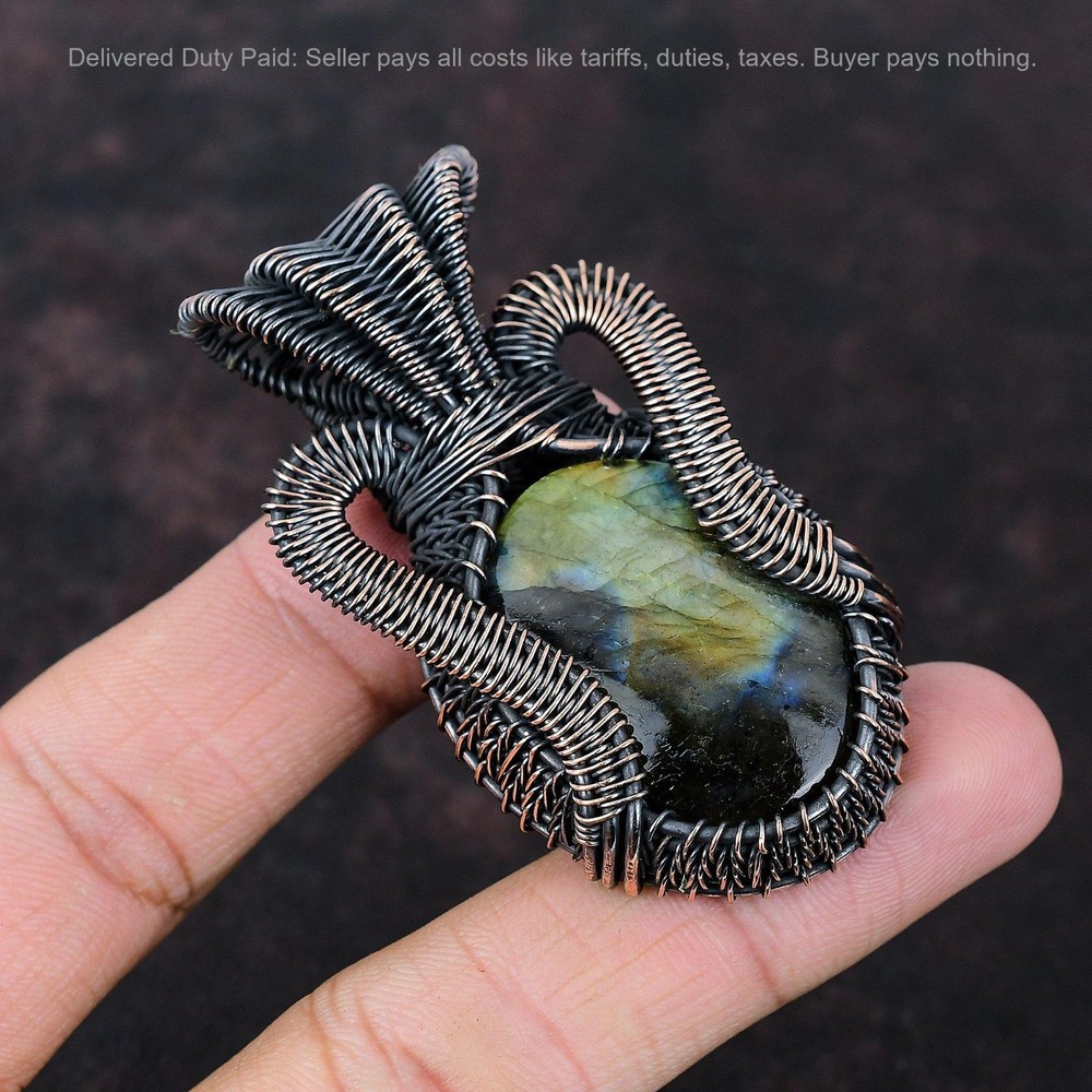 Christmas Sale Oval Labradorite Stone Copper Wire Wrapped Birthday Wife Pendant-image