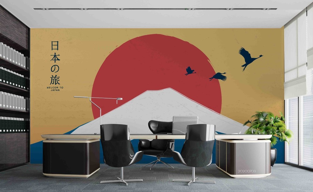 3D Japan Mount Fuji Sunset Watercolor Wall Murals Wallpaper Murals Wall Sticker