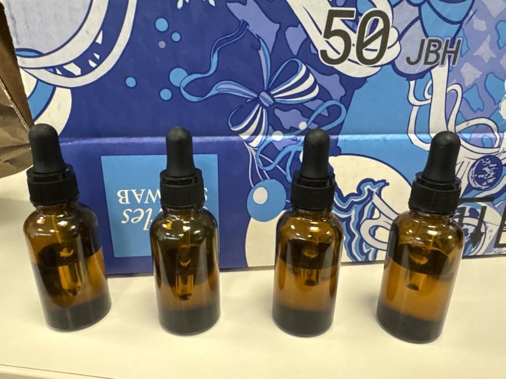 Tincture Dark Amber Dropper Bottles Brown Glass with Funnel and Label Set NEW