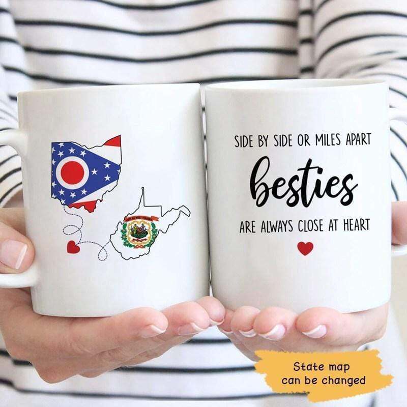 Side By Side Or Miles Apart State Flag Personalized Coffee Mug Personalized