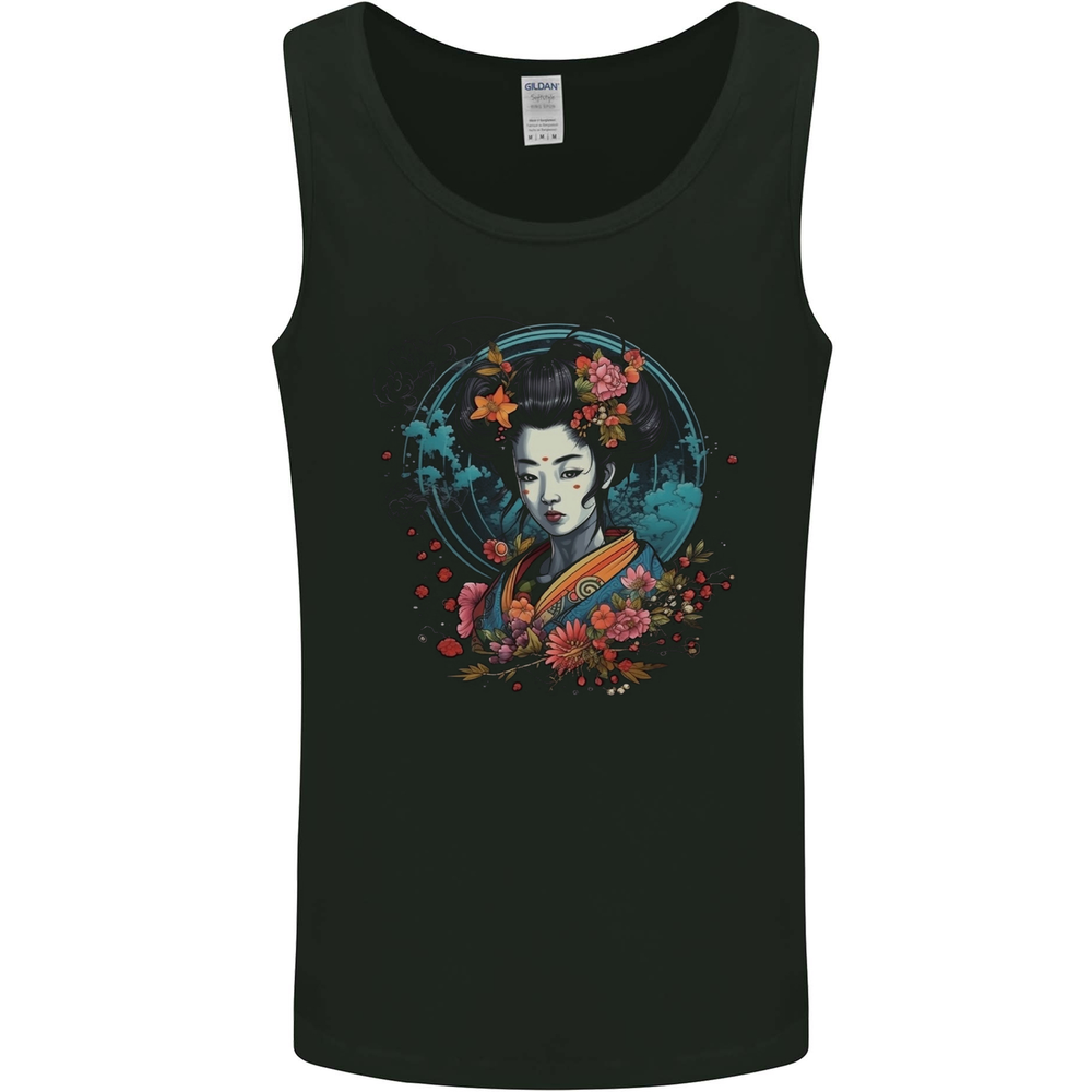 Geisha Girl With Flowers Fantasy Mens Vest Tank Top