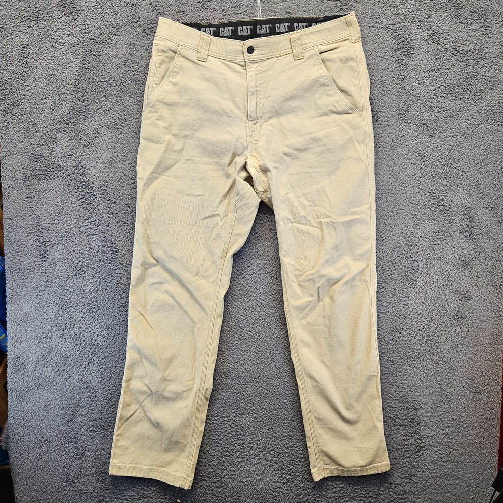 CAT Pants Men Size 36x34 Beige Canvas Utility Workwear Pant