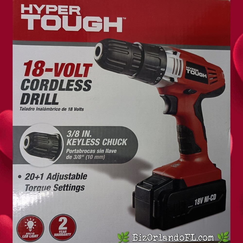 Hyper Tough 18V Li-Ion Cordless Drill with Keyless Chuck and LED Light AQ75006G