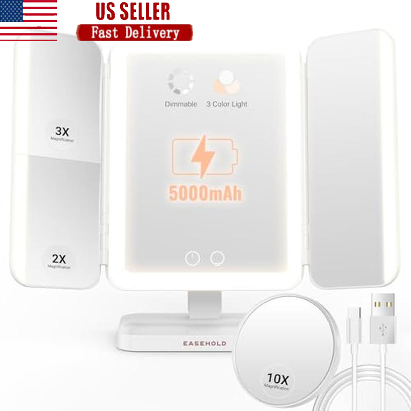 Rechargeable 10X Magnification LED Vanity Mirror with 3 Light Colors