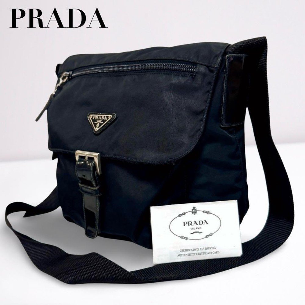 Prada Black Nylon Shoulder Bag with Triangle Logo Unisex Preowned