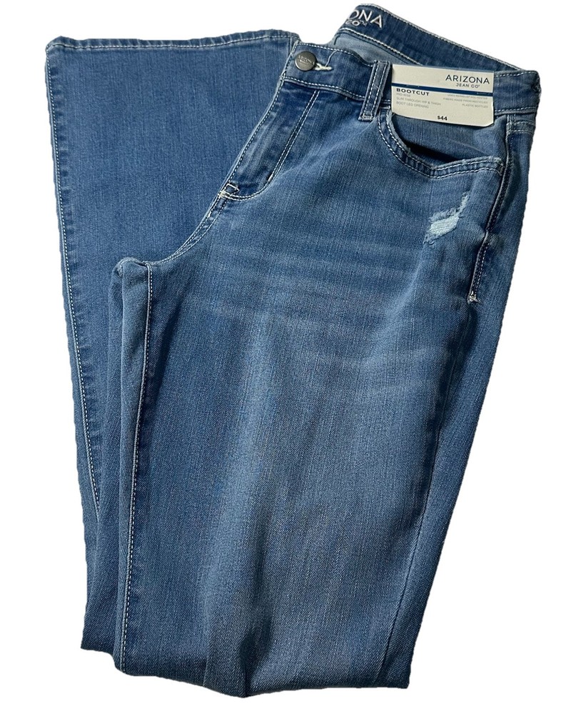NWT Womens Arizona Boot Cut Jeans Sz 9 Short  Midrise Distressed Ripped .