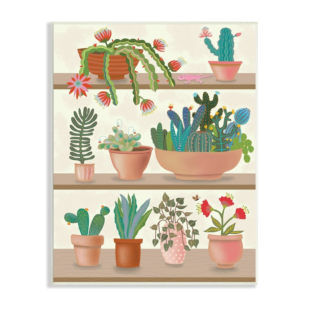 Stupell Modern Chic Succulent Shelve Illustration Fun Cacti Off-White 10 x 15