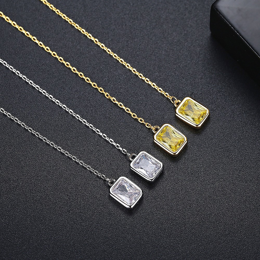 Long Chain Copper Inlaid Rectangular Zircon Earrings Women's Gold Plated Jewelry