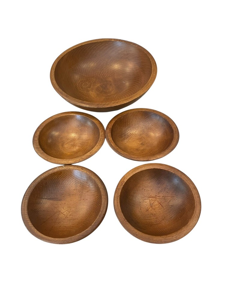 Vintage Woodcroftery Wooden Salad Bowl And 4 Small Plates