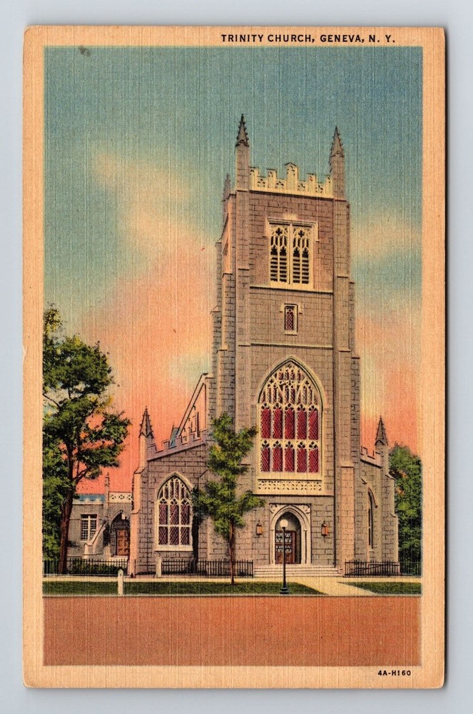 Geneva NY-New York, Trinity Church Vintage Souvenir Postcard