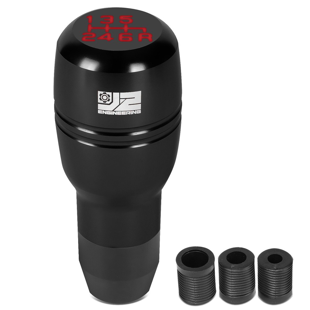 J2 Universal Aluminum Barrel Type Cylindrical Shift Knob Black w/Thread Adapters