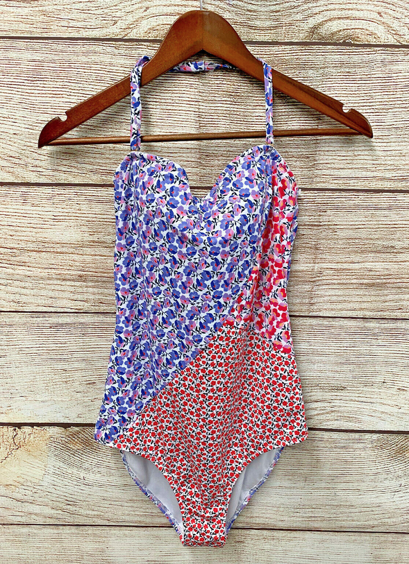 Jessica Simpson Swim Womens Size Large Floral Halter One Piece Swimsuit New $98