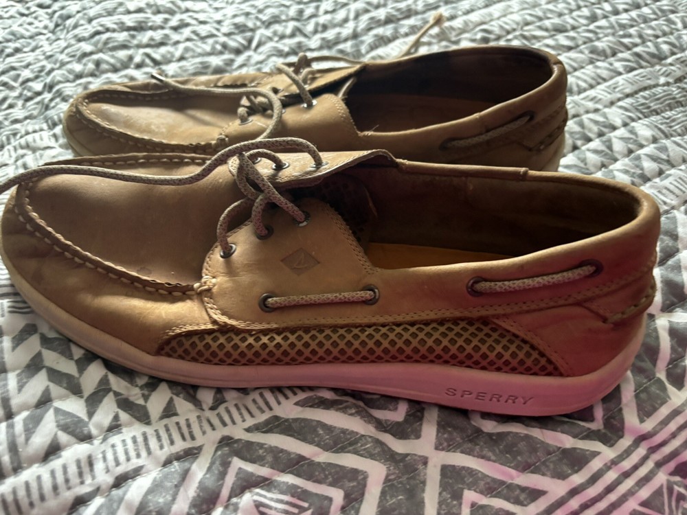 Sperry Top Sider Shoes Mens 13 M Leeward Two Eye Boat 0777894 Tan Brown Leather