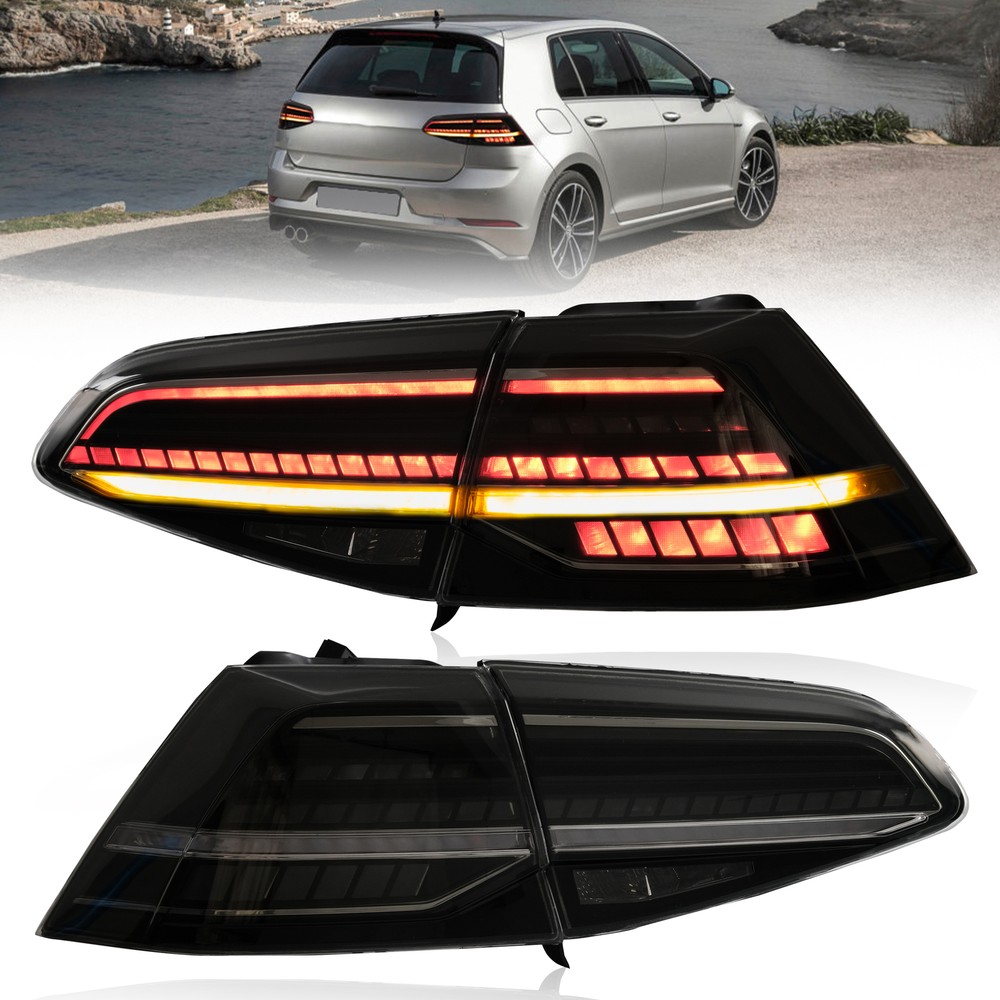2x LED Tail Lights For 2014-2019 VW Golf 7 MK7 GTI MK7.5 Smoked W/Sequential