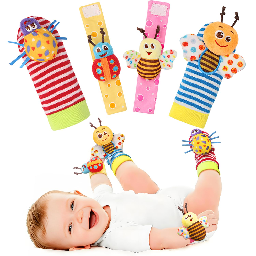 Wrist Rattle Socks and Foot Finder Set, Infant Girl Boy Toys for Babies 0-36 Mon