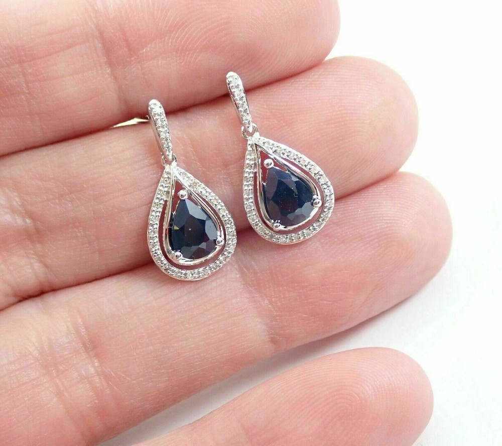 2Ct Pear Cut Simulated Sapphire Drop Push Back Earrings in 14K White Gold Plating
