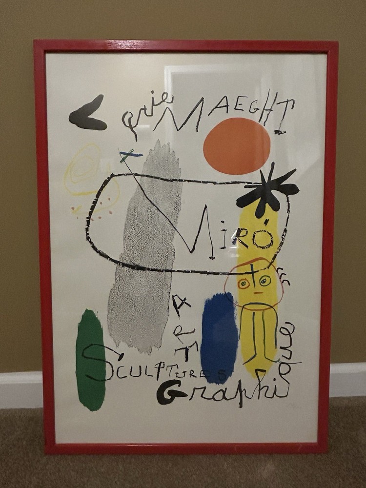 Framed Lithograph Art by Joan Miró Titled Galerie Maeght Sold by Sears & Roebuck