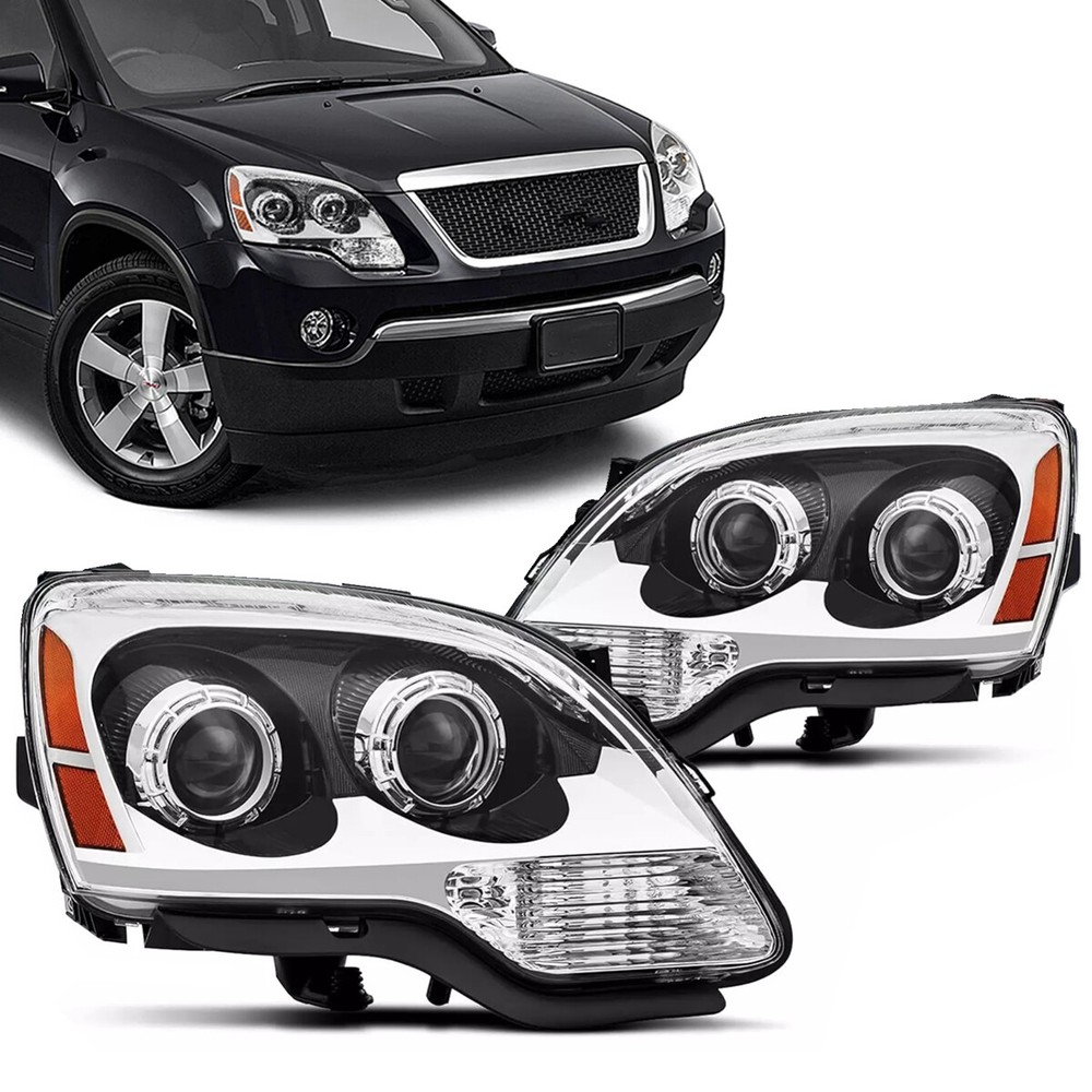 Halogen Headlights Set For 2007-2012 GMC Acadia Chrome Pair Left+Right Headlamp