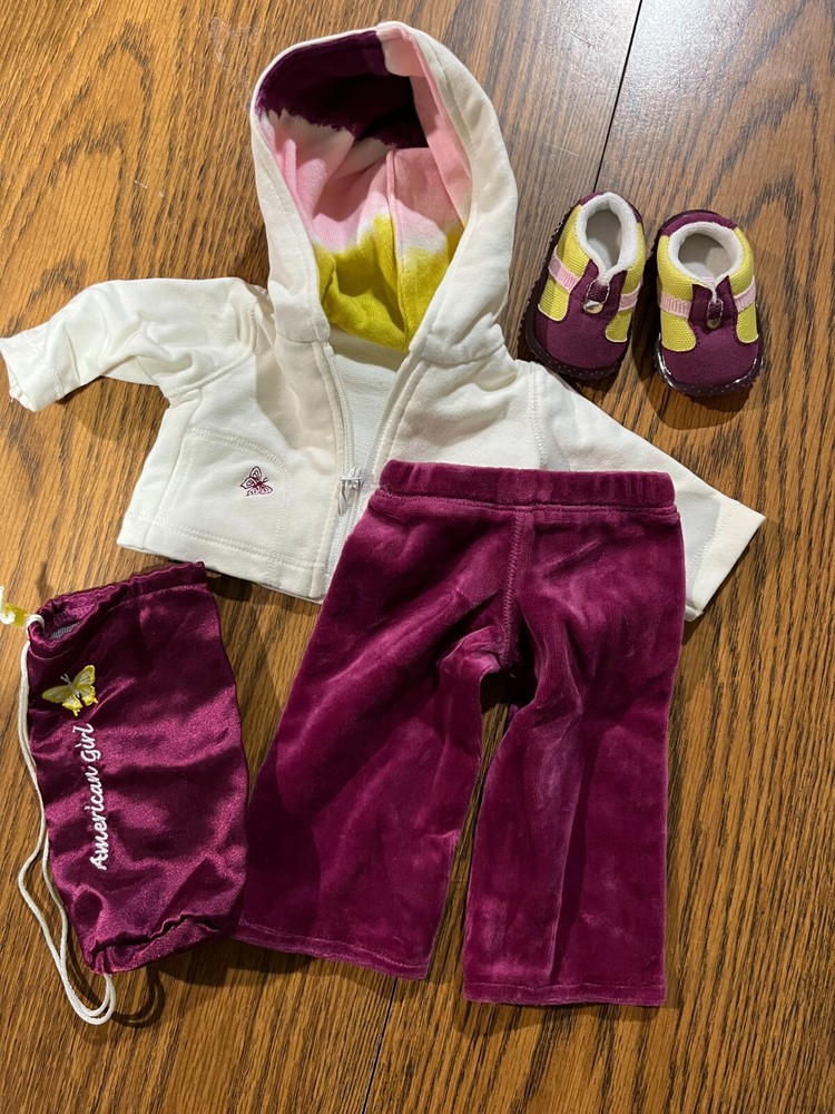 American Girl Doll Purple Pants and Hoodie Comfy Outfit with Shoes