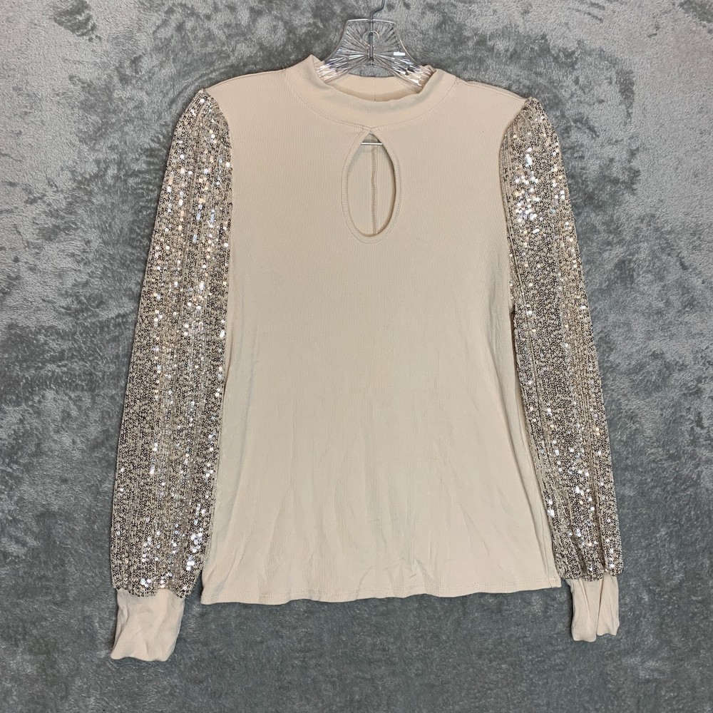 Maurices Women Coquette Clean Girl Party Holiday Sequin Keyhole Ribbed Top S