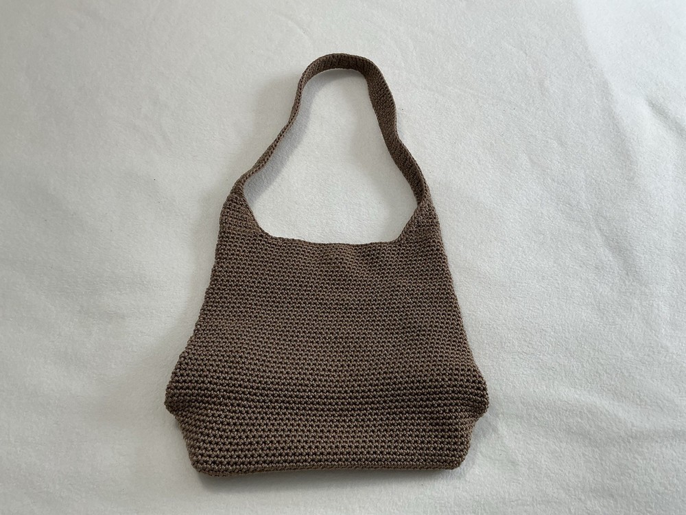 Sak Medium Tan Crochet Shoulder Bag  Magnetic Clasp Bag