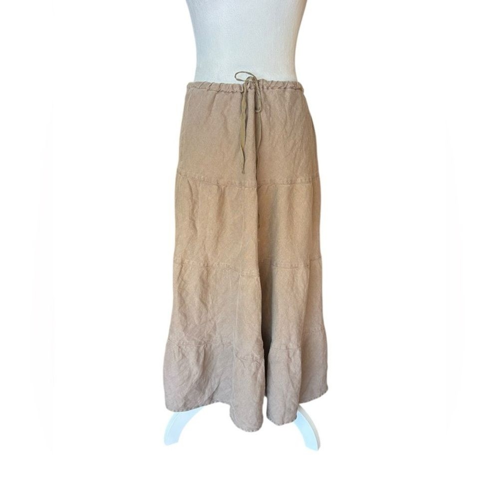 Allen Allen Brown Linen Tiered Midi Skirt Womens Size Large Lagenlook Minimalist