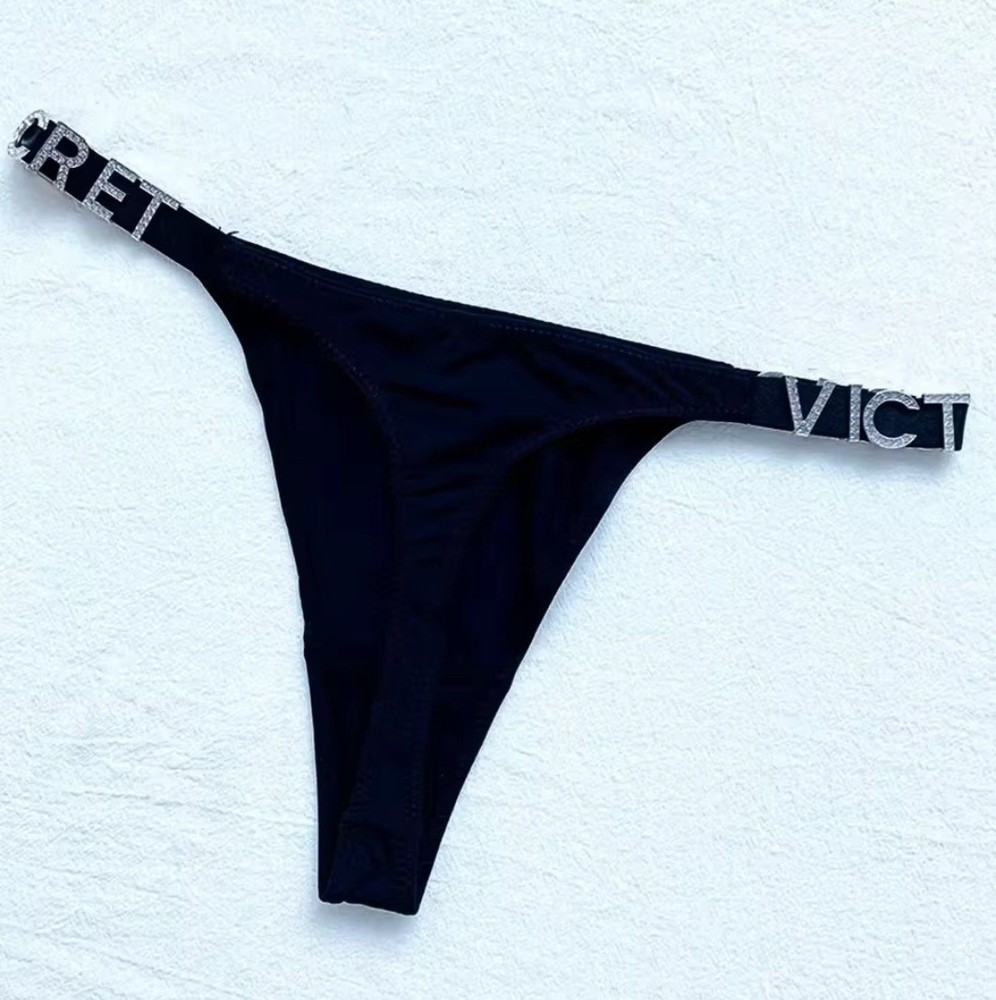 Victoria's Secret Rhinestone Shine Straps Thong Size ( L ) Black Panty