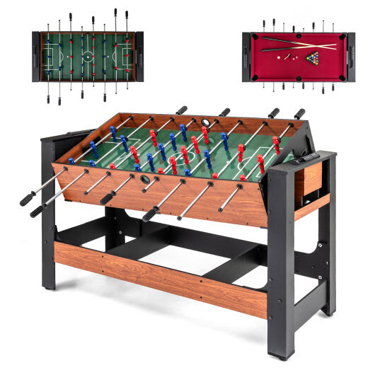 2-in-1 Full Size Foosball and Pool Combo Table with Legs-Black & Brown - Color: