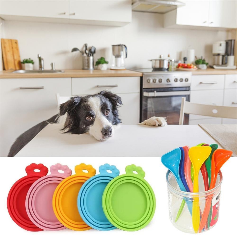 Pet Food Can Cover Silicone Reusable Cap Can Lids(+spoon) Cat For Dog XP