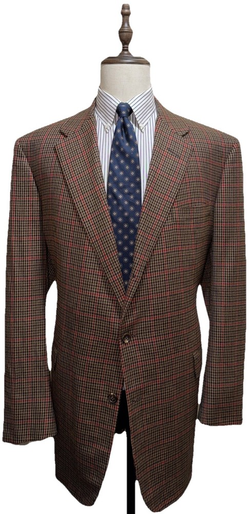 BESPOKE EDGAR POMEROY FULL CANVAS 100% Wool Brown Check Sport Coat Blazer 48L
