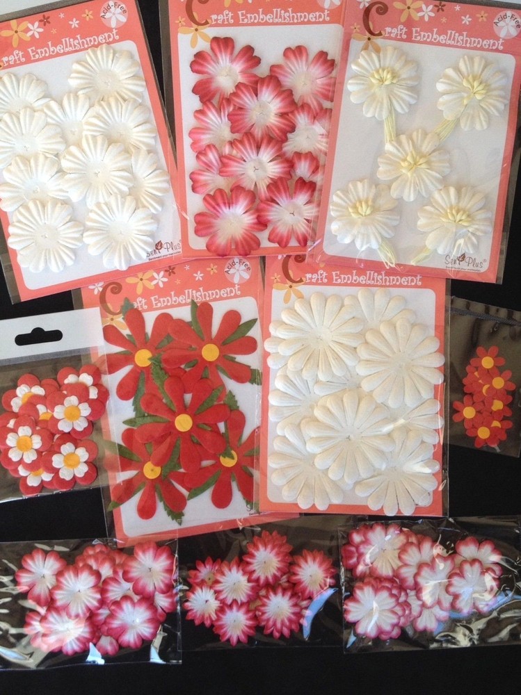 120 Flowers Lot petals Assortment flower Red White Handmade Mulberry Paper 4