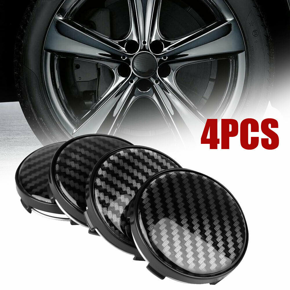 Black 60mm Carbon Fiber Car Wheel Center Hub Cap Rim Hub Cover Decor Accessories