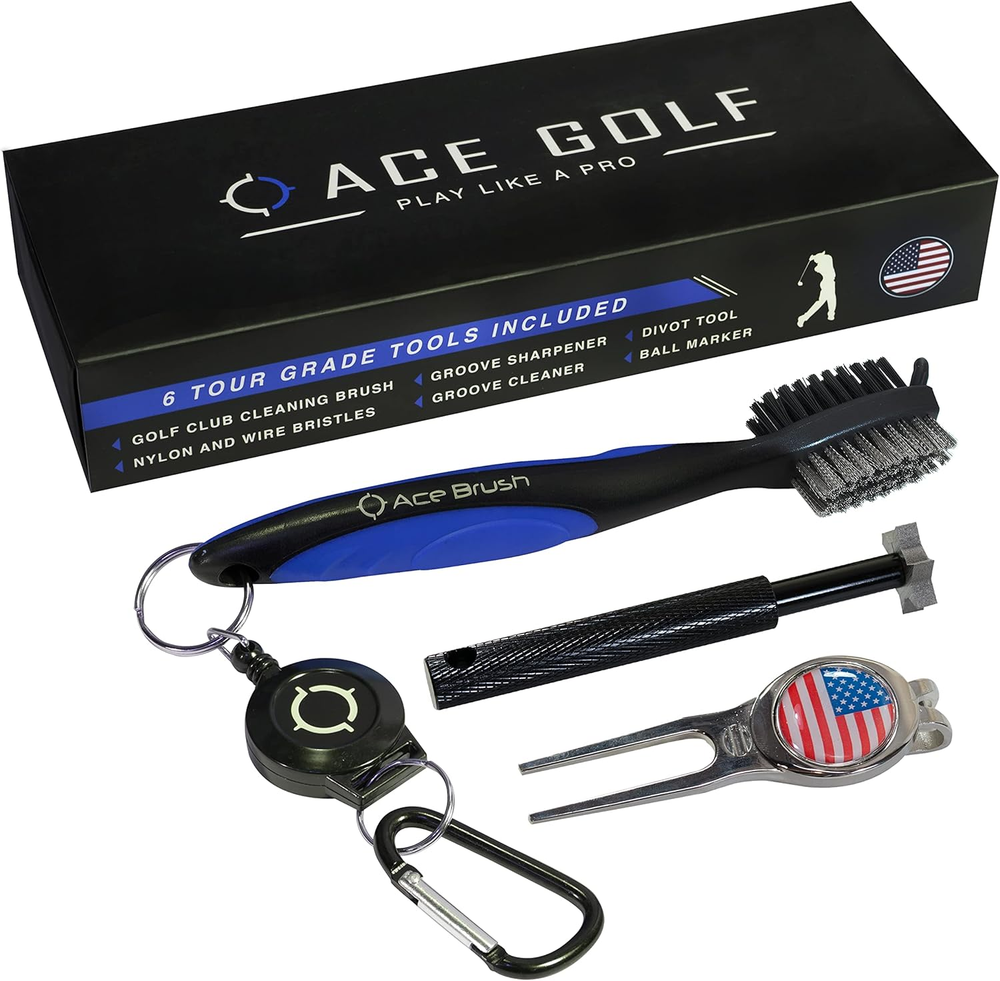 Golf Club Cleaner Set with Brush, Groove Sharpener, Divot Tool & Ball Marker  
