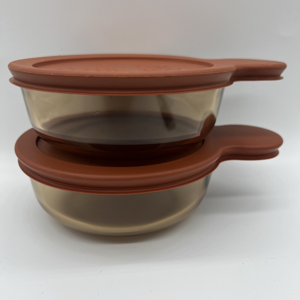 Vintage Corning Visions Amber Heat N Eat Grab It Bowl with Lid V-150-B & V-150-PC