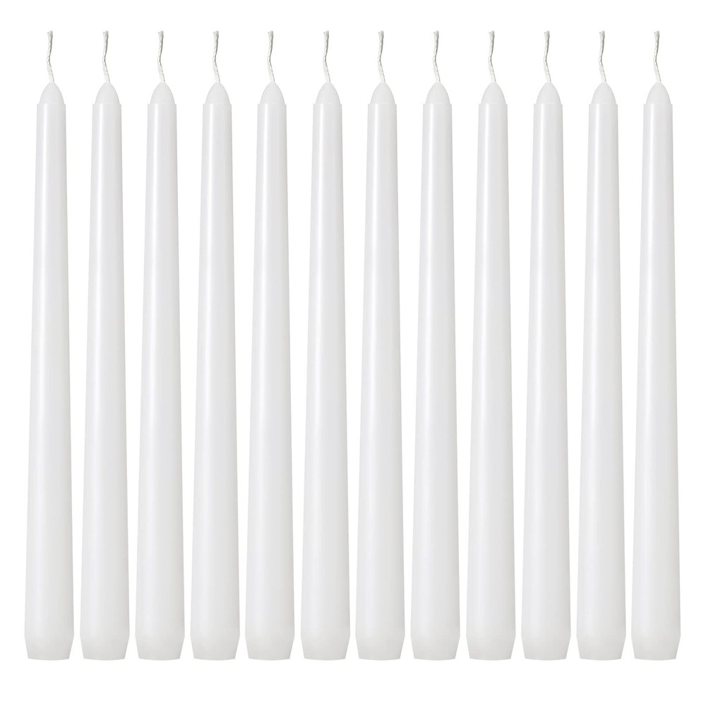 24 Unscented 10-Inch White Dripless Taper Candles for Events & Decor