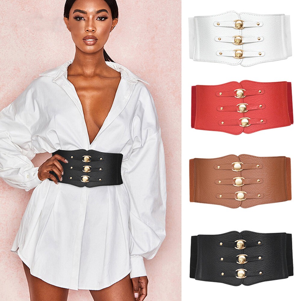 Women’s PU Leather Elastic Corset Waist Belt for Dresses
