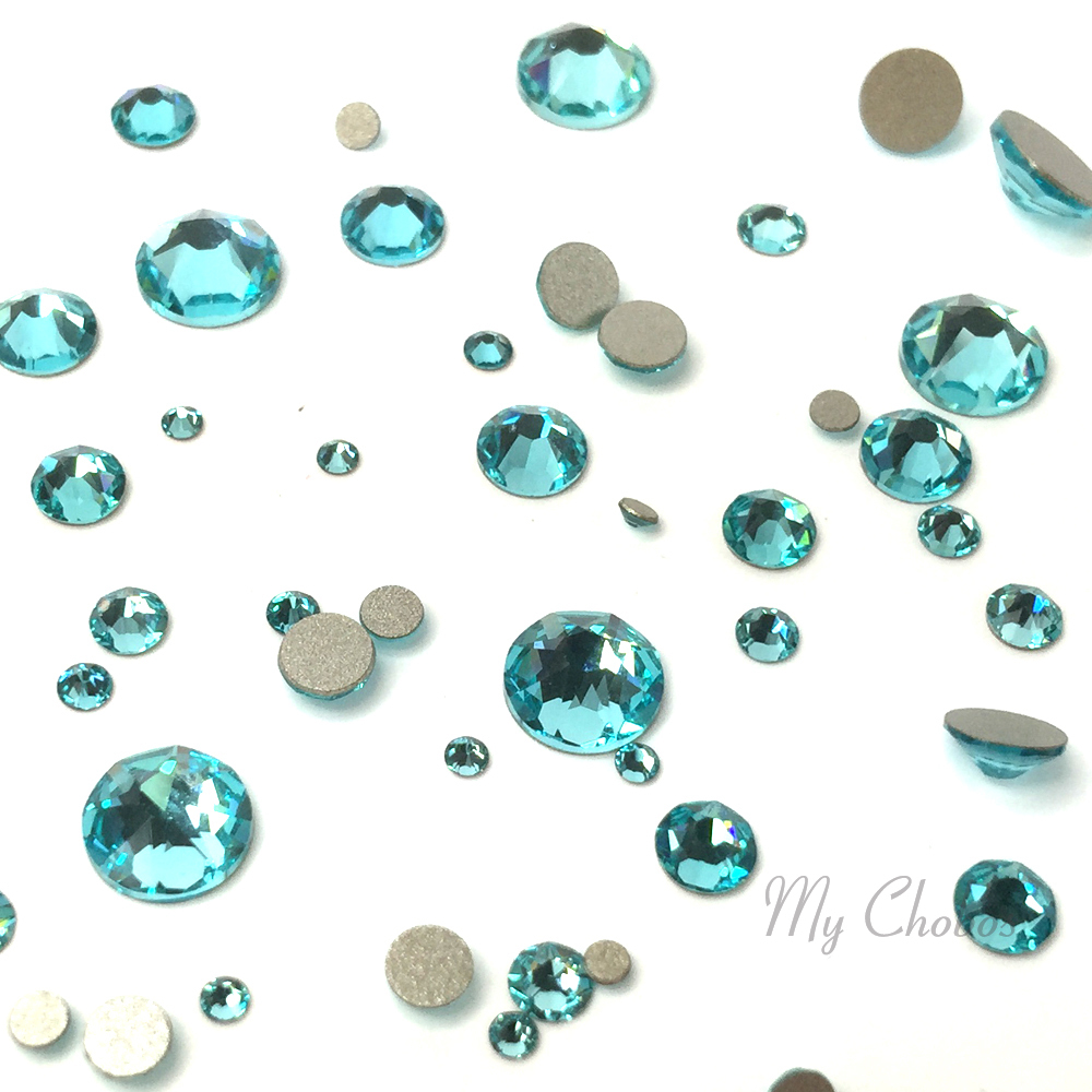 144 Swarovski 2058/2088 Flatback Crystals in Light Turquoise (263) - Mixed Sizes
