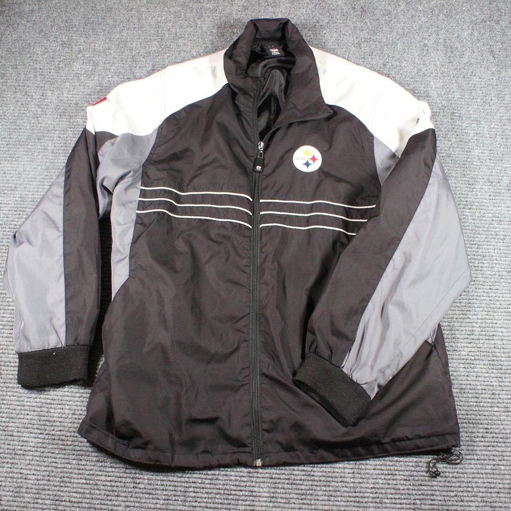 Y2K Reebok Pittsburgh Steelers NFL Windbreaker Jacket Men’s L Black/Gray