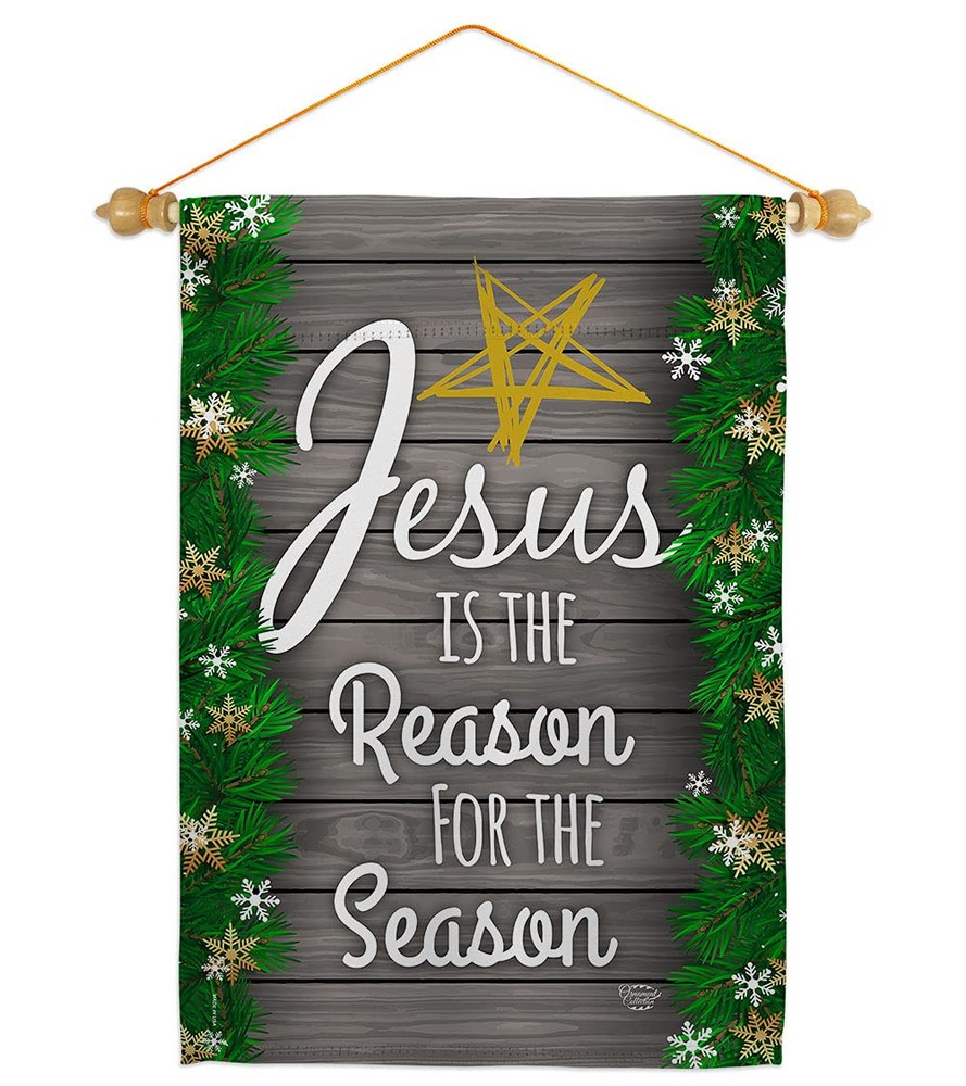 Jesus is the Reason for Season Garden Flag - Set Wood Dowel Winter Nativity T...