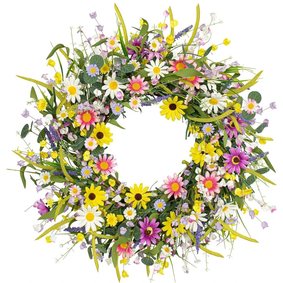 22-Inch Spring Summer Floral Wreath for Front Door Decor
