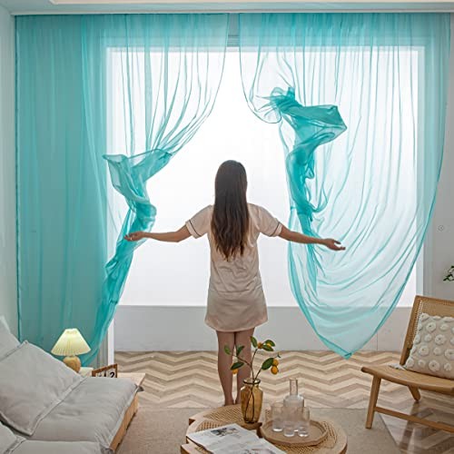 Window Lake Blue 95 Inch Sheer Voile Curtains 2 Panels Light Filtering
