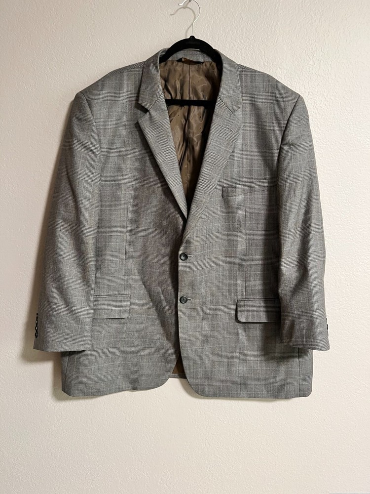 Joseph Feiss Gray Plaid Wool Blend Winter Blazer 50R Warm Sport Coat  