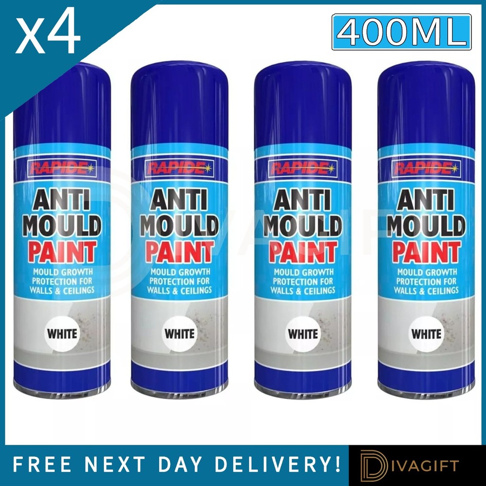 4 x ANTI MOULD SPRAY PAINT 400ML FOR WALLS CEILING PROTECTION METAL WOOD PLASTIC