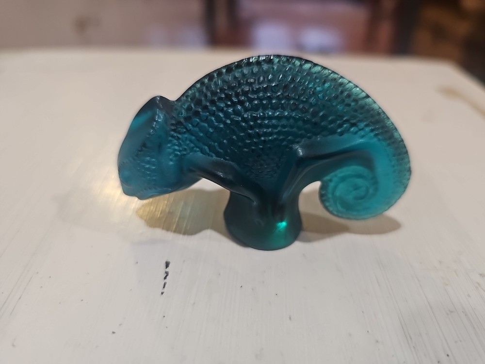 Lalique Teal Blue Chameleon - perfect signed - no box