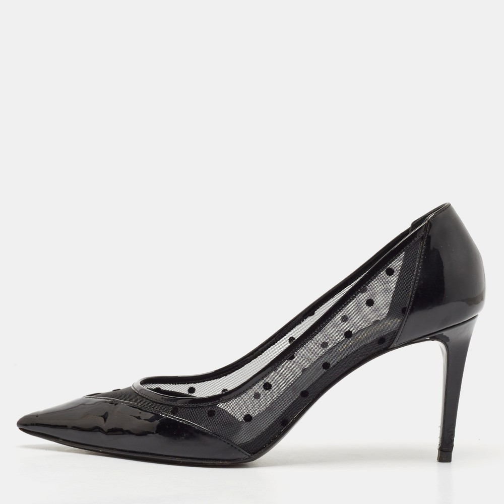 Saint Laurent Black Mesh and Leather Pointed Toe Heels Size 39