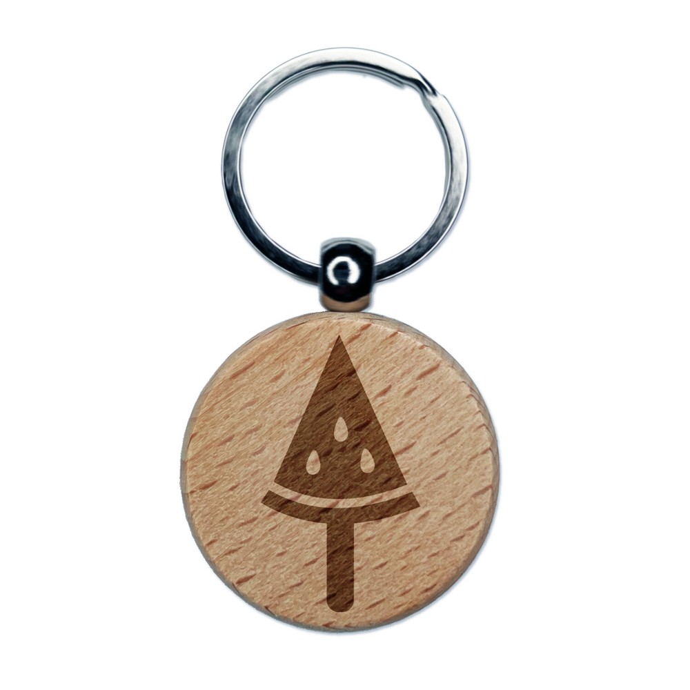 Watermelon Popsicle Engraved Wood Round Keychain Tag Charm
