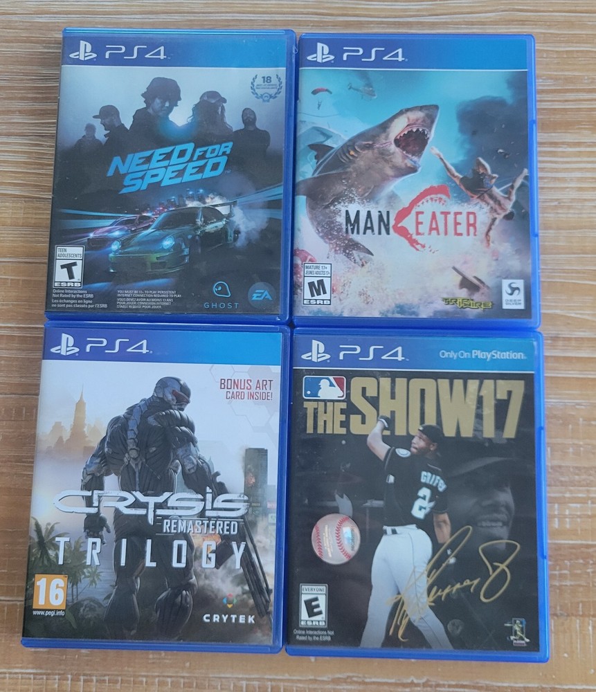 playstation 4,4 gam bundle, Need For Speed, Man Eater, Crysis Trilogy, TheShow17