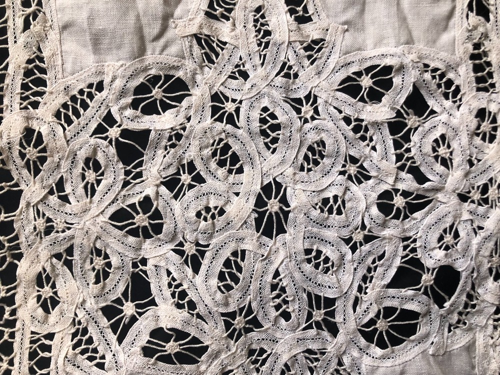 Beautiful Pair Antique French Hand Made Tape Lace Table Runners c1900